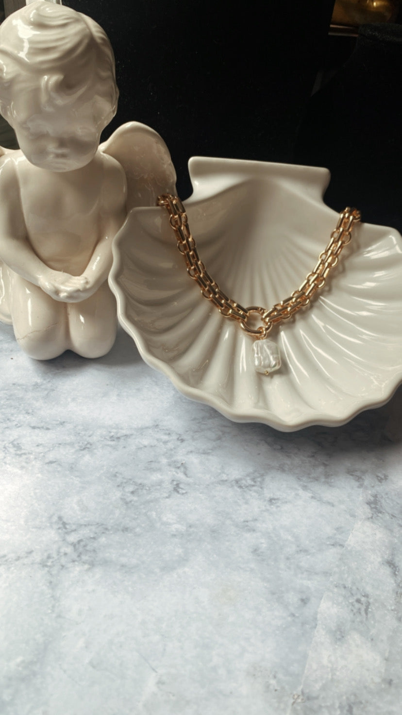 Cultured pearl stainless steel necklace