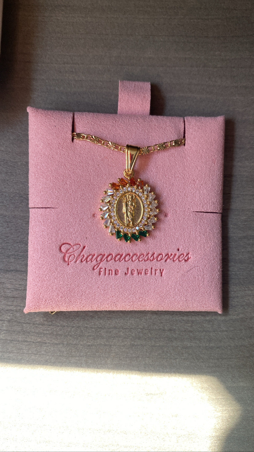 Medium size San judas rhinestone necklace
