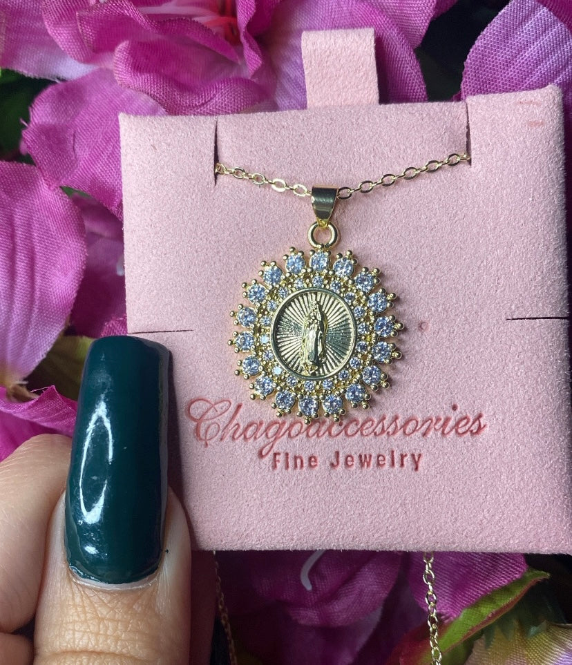 Rhinestone Virgencita pendant necklace