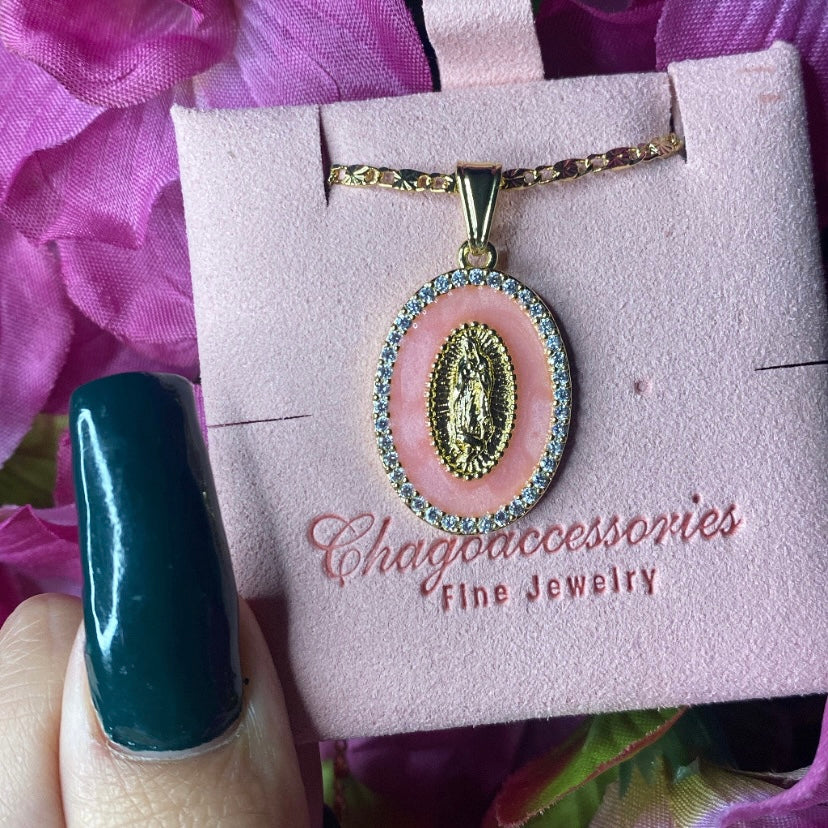 Pink Virgencita necklace