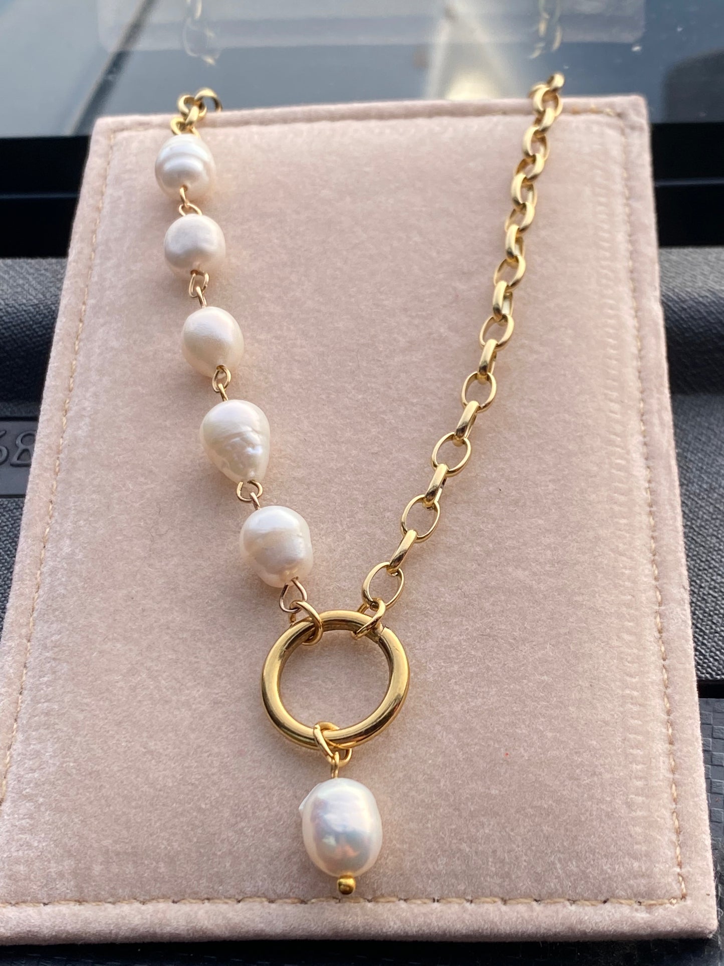 Fresh water pearls w stainless steel chain necklace
