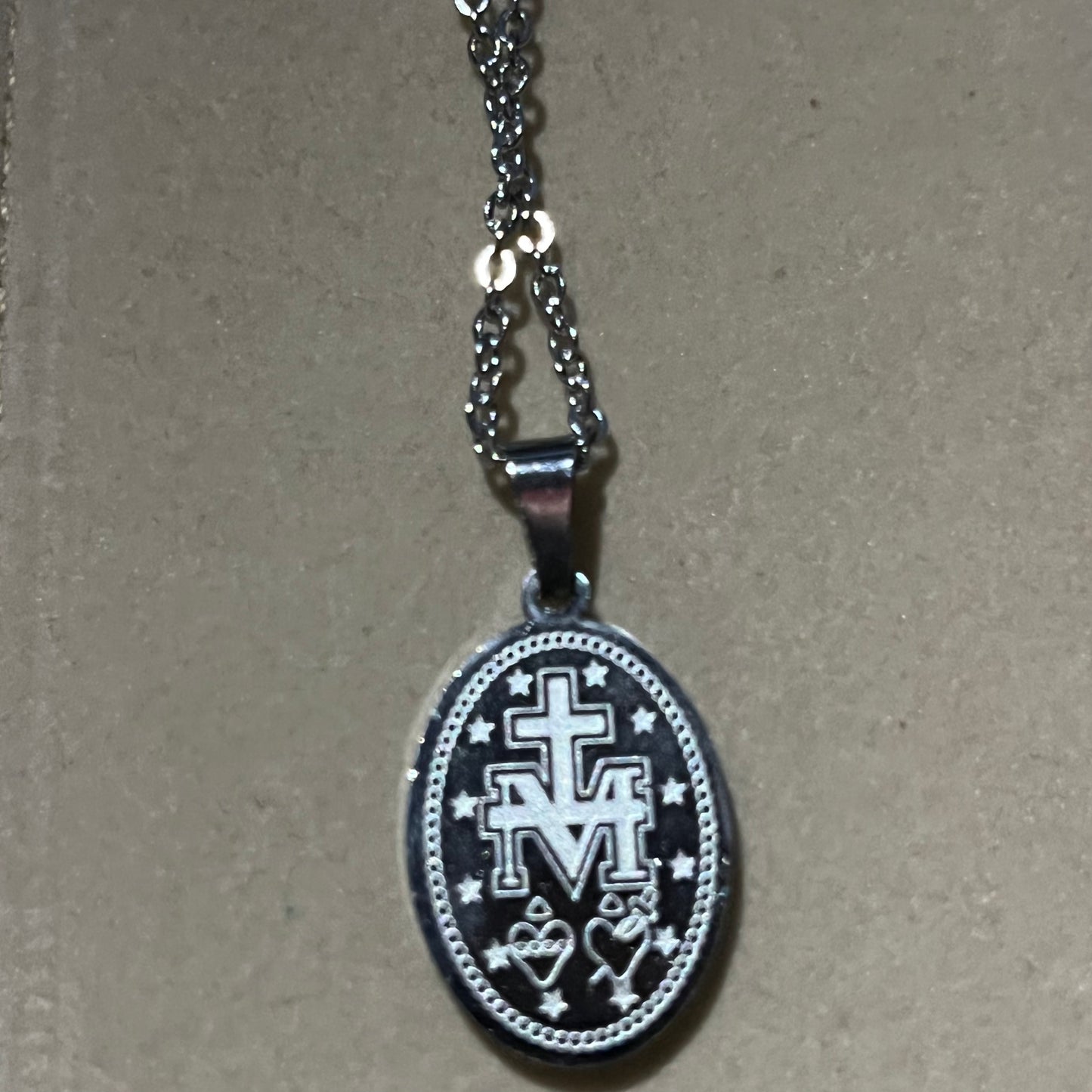 Silver stainless steel virgencita necklace