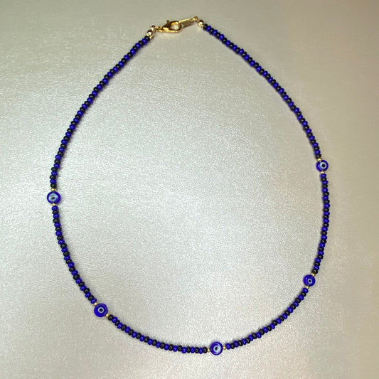 Black & royal blue 5 ojitos necklace