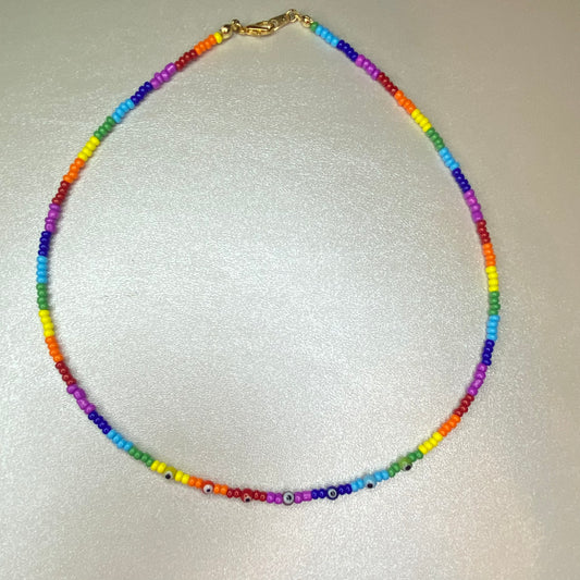 Rainbow necklace with small ojitos