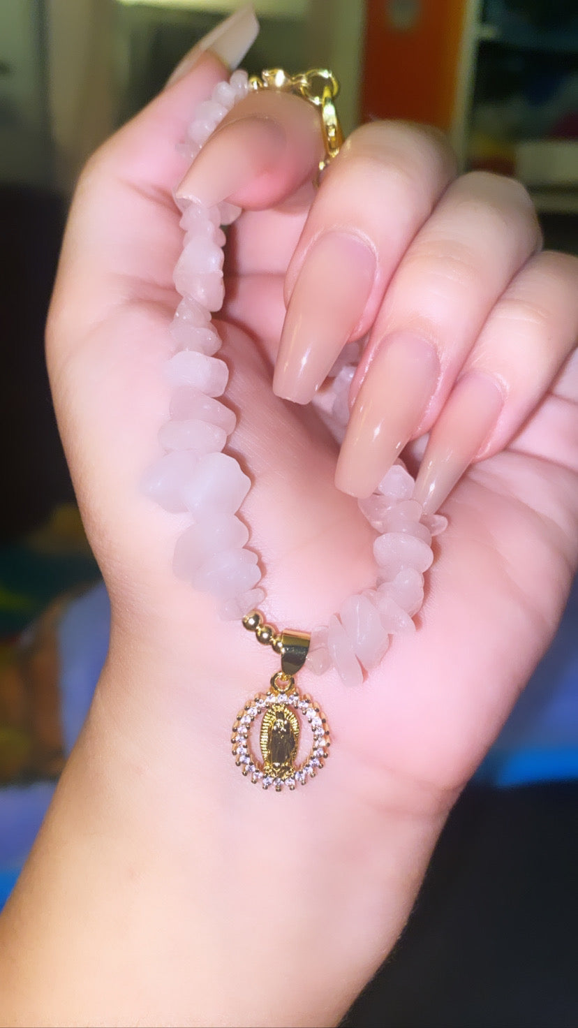 Virgen De Guadalupe Rose Quartz Bracelet