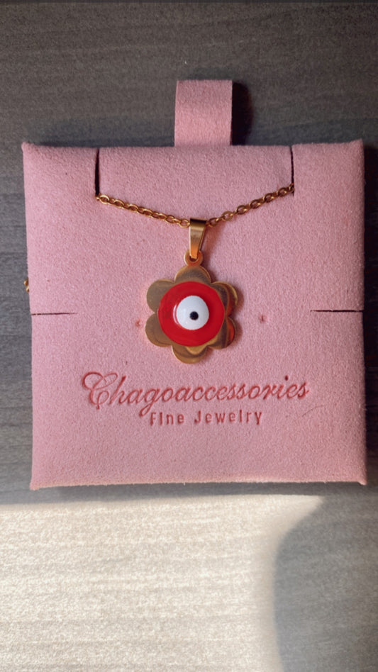 Flower shaped red ojito necklace