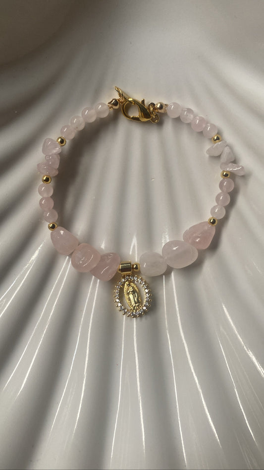 Rose quartz virgencita oval bracelet