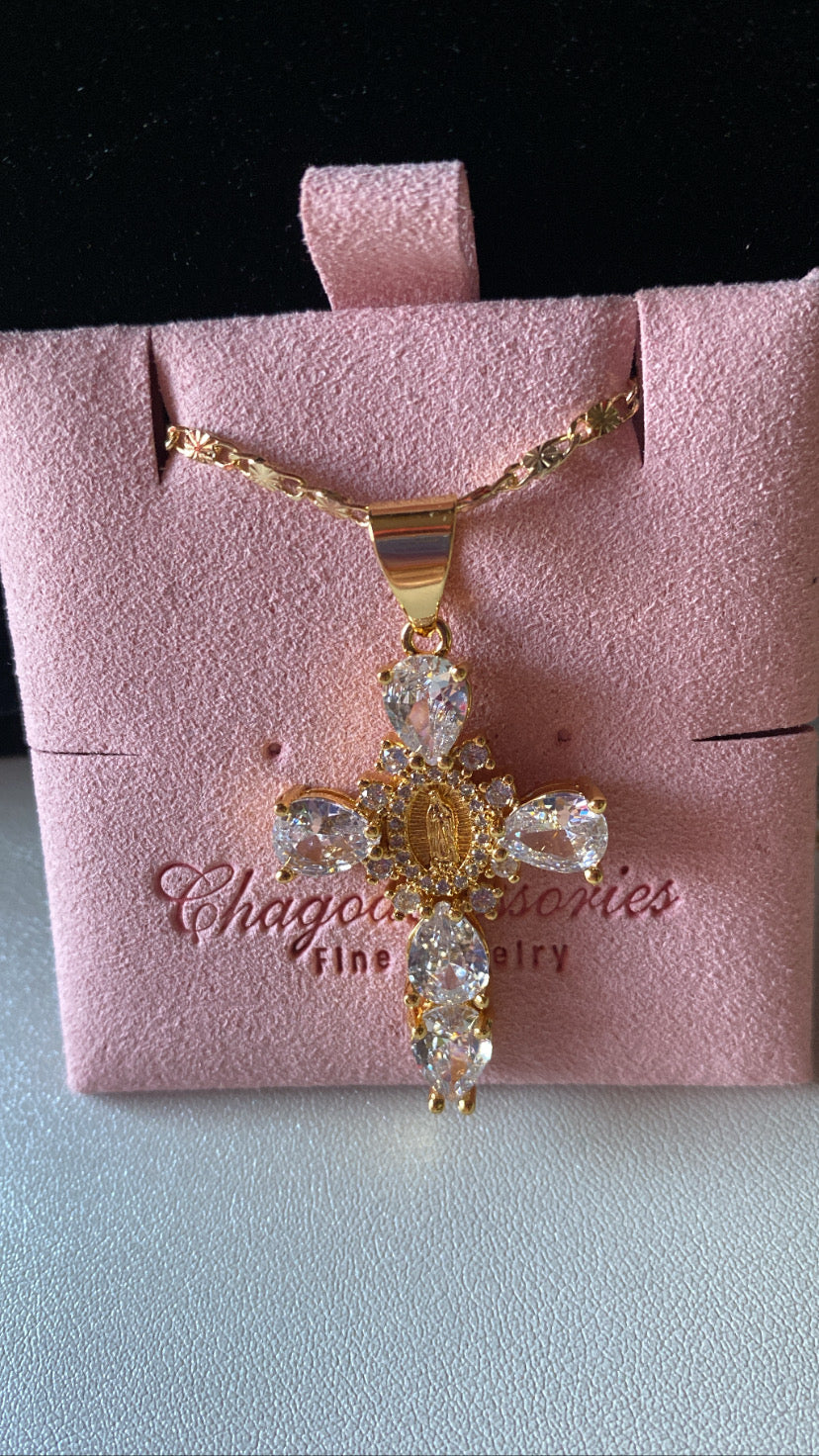 Clear Rhinestone Cross con virgencita