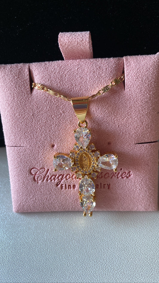 Clear Rhinestone Cross con virgencita