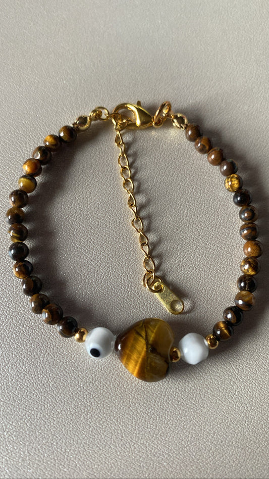 Handmade tiger eye with heart bracelet