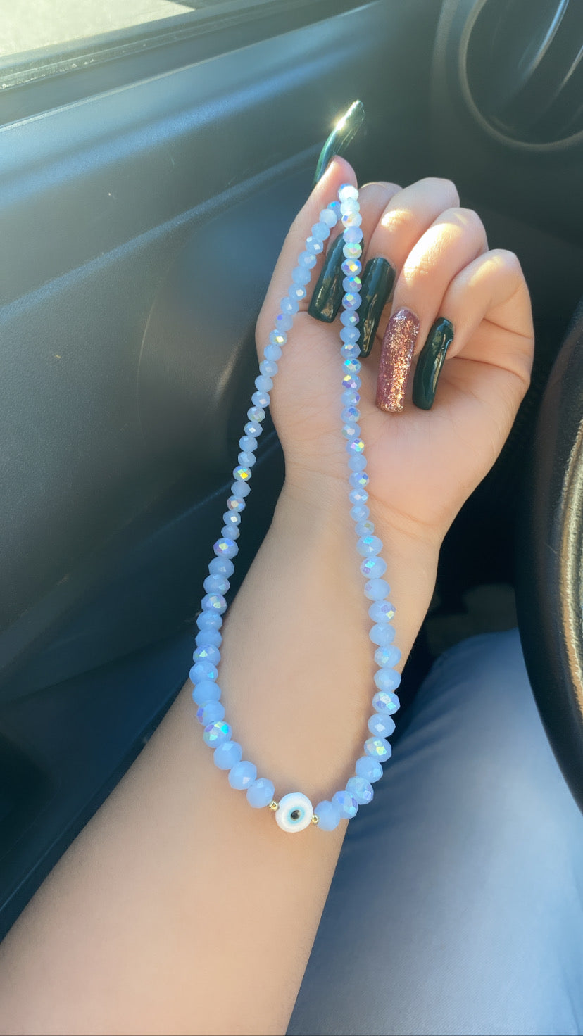 Light blue rondelle ojito necklace