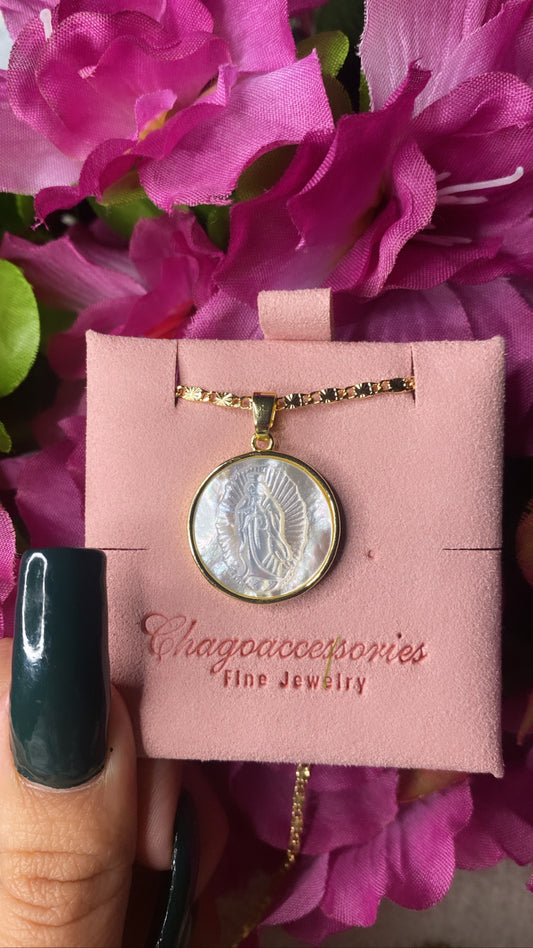 18k plated mother pearl virgencita necklace