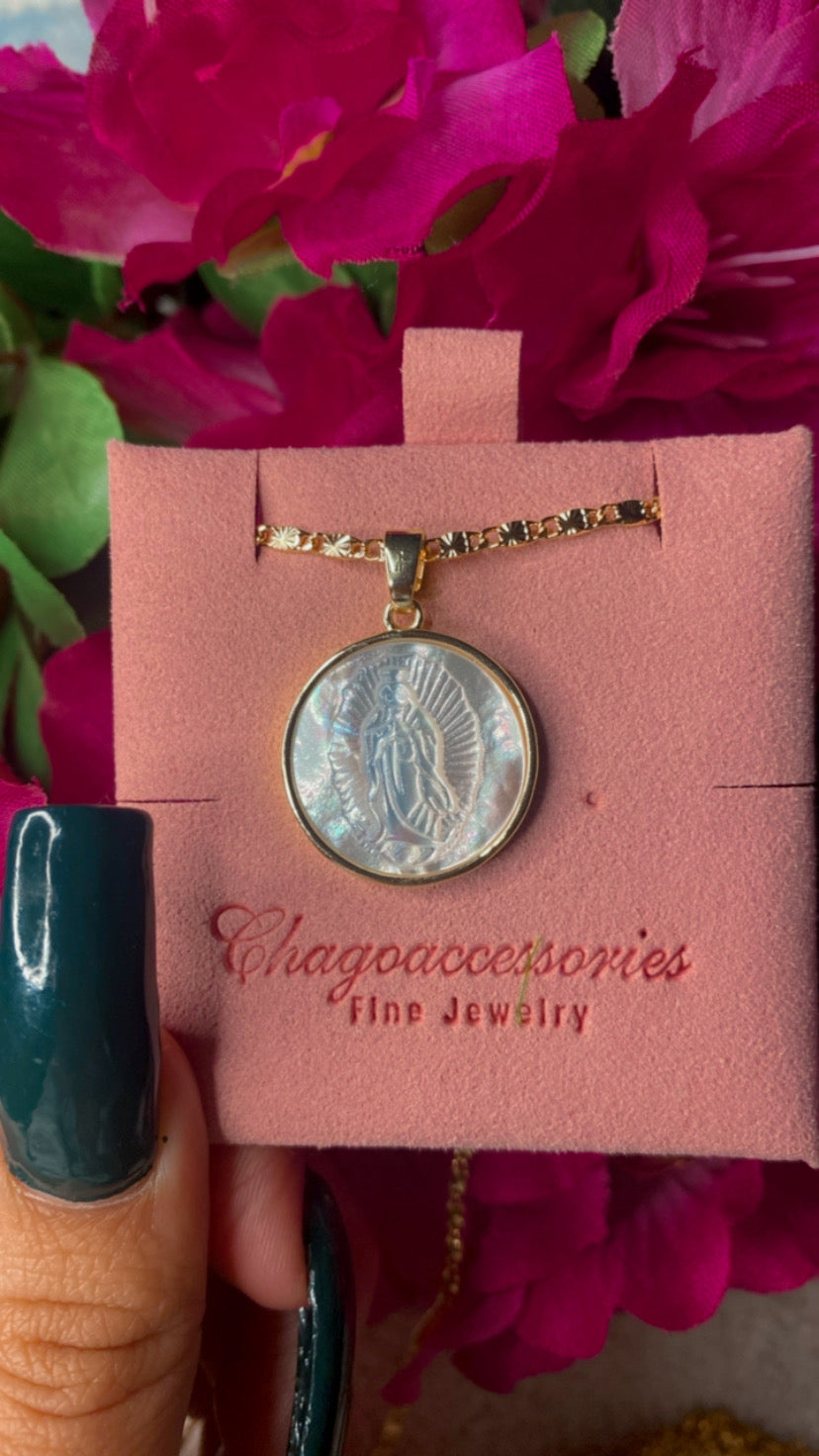 18k plated mother pearl virgencita necklace
