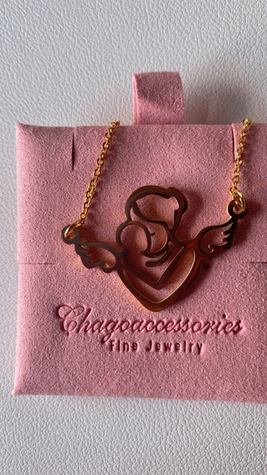 Mother with angel baby necklace
