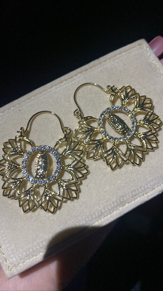 Flower shaped virgencita earrings