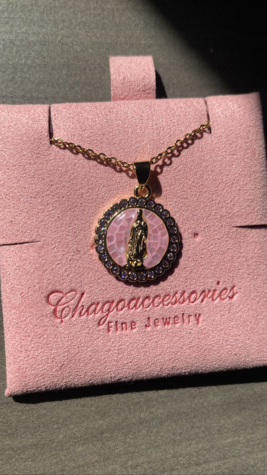 Virgen Mary pink pendant necklace