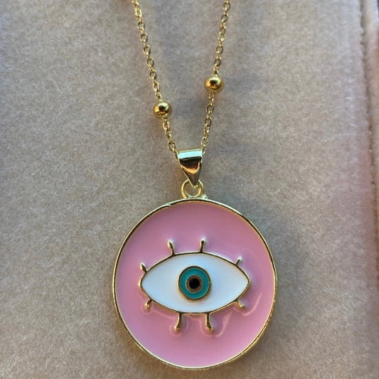 Pink ojo pendant necklace