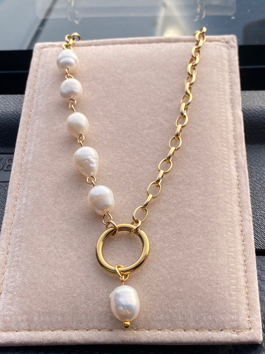 Fresh water pearls w stainless steel chain necklace