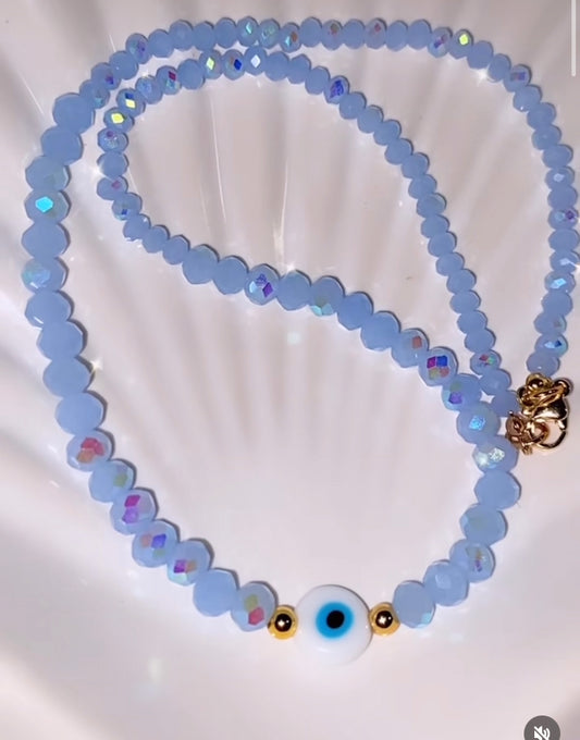 Light blue rondelle ojito necklace