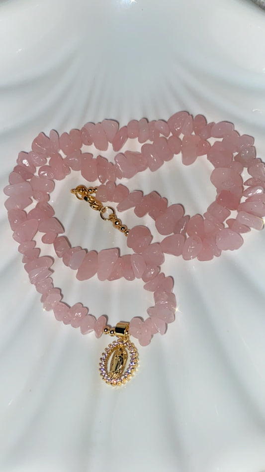 Rose quartz virgencita necklace