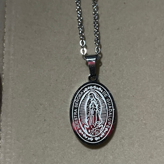Silver stainless steel virgencita necklace