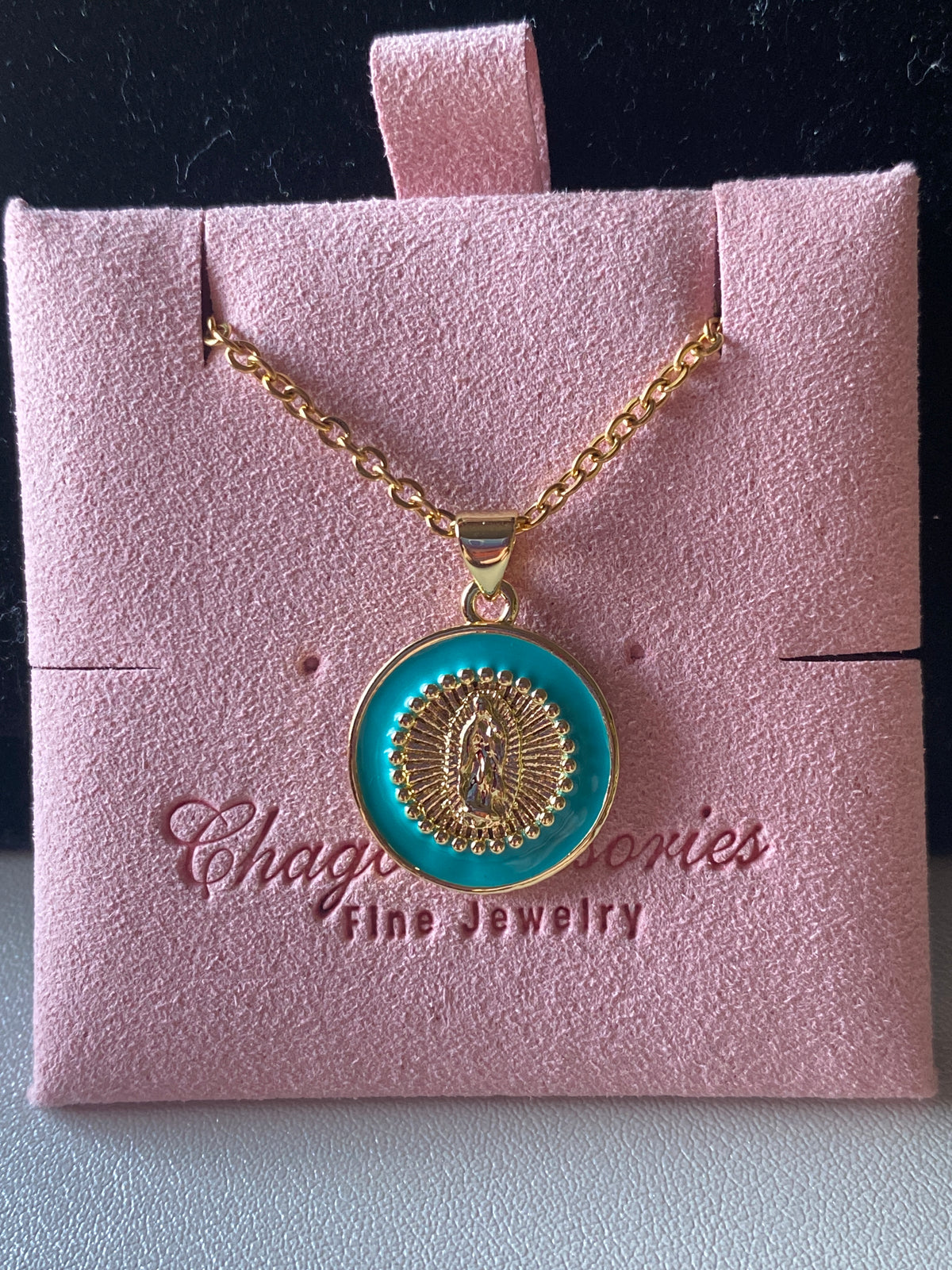 Turquoise Virgen Mary necklace