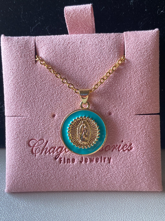 Turquoise Virgen Mary necklace