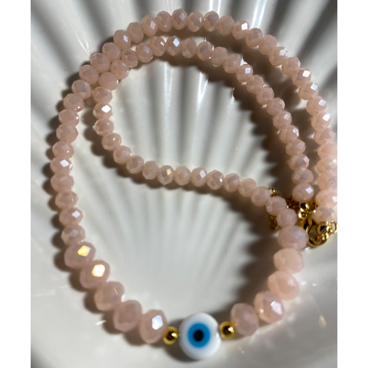 Pink rondelle beaded ojito necklace